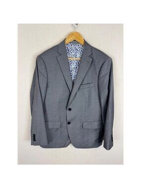 Indochino Mens 42S 100% Wool Gray 2 Button Blazer Floral Lining Custom Tailored